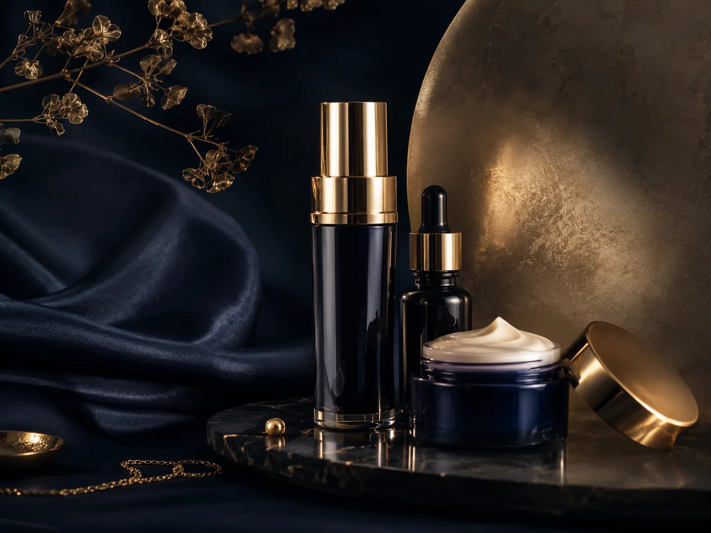Luxury anti-aging serum and cream still life